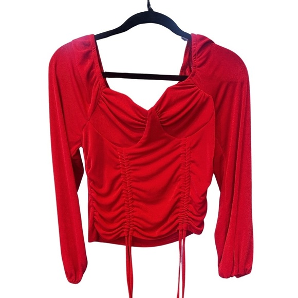 No Boundaries Juniors' Ruched Peasant Top - Picture 3 of 16